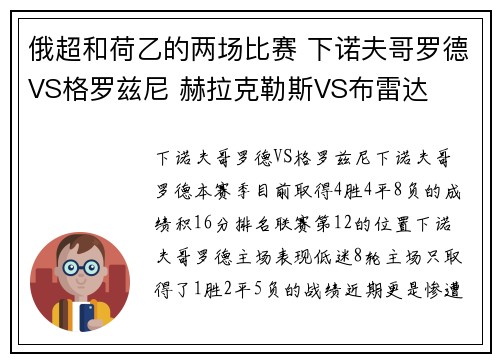 俄超和荷乙的两场比赛 下诺夫哥罗德VS格罗兹尼 赫拉克勒斯VS布雷达